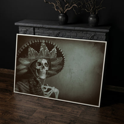 Mexican Bandit Skeleton Canvas Print in white floating frame