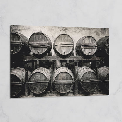 Wine Barrels in the Winery Canvas Print on gallery wrap