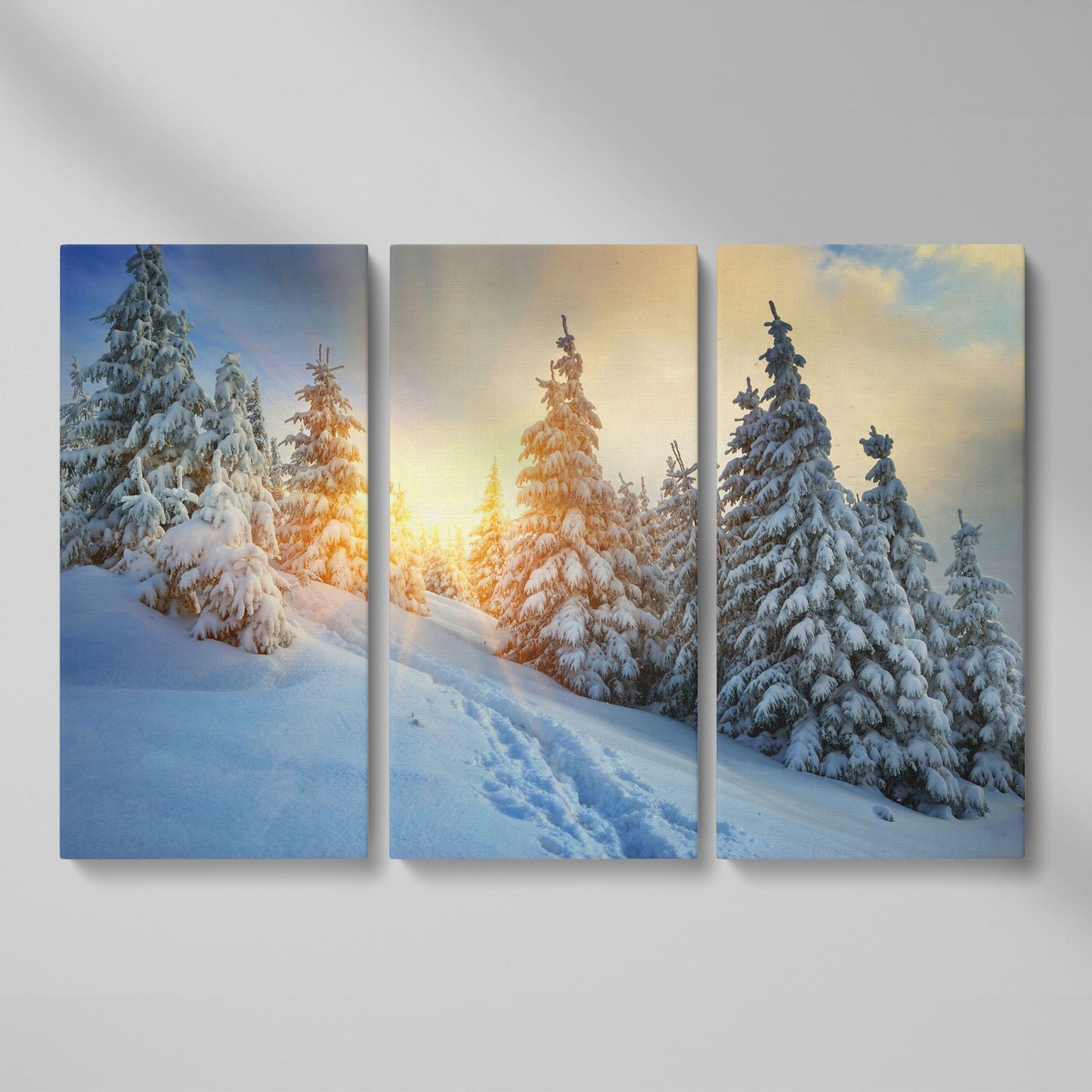 Snowy Forest and Carpathian Mountains Canvas Print as 3-panel split version