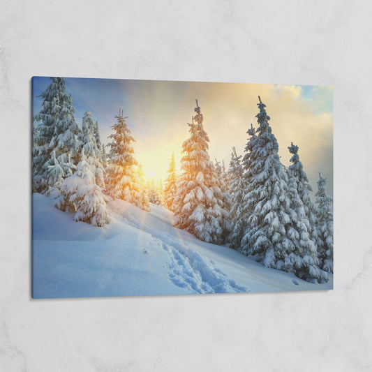 Snowy Forest and Carpathian Mountains Canvas Print on gallery wrap