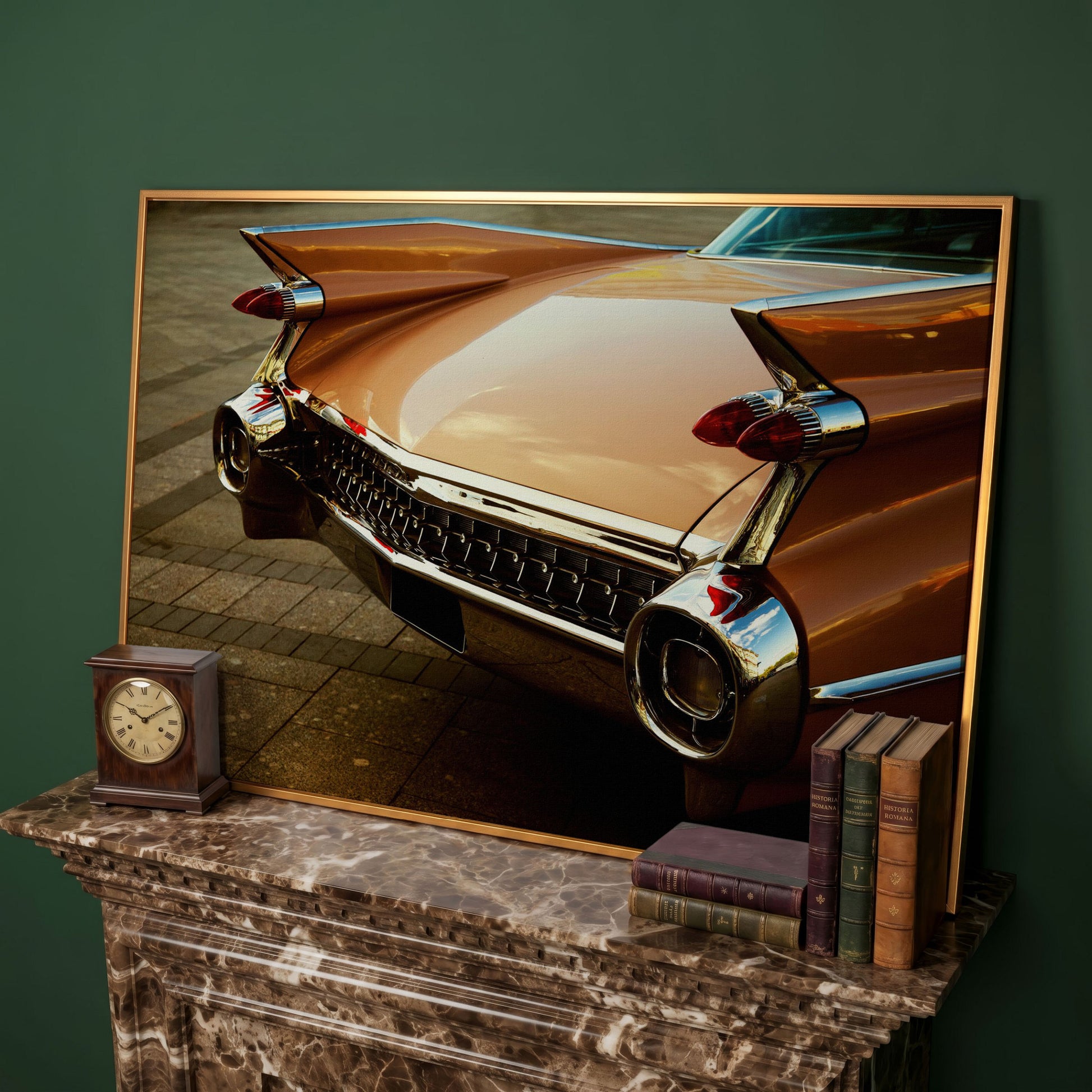 1959 Pink Cadillac Canvas in antique gold floating frame
