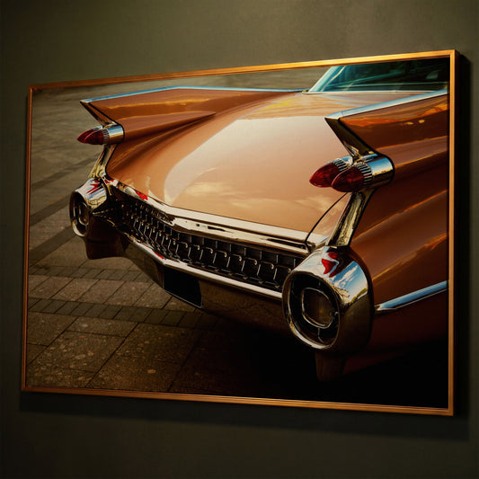 1959 Pink Cadillac Canvas shown in antique gold floating frame