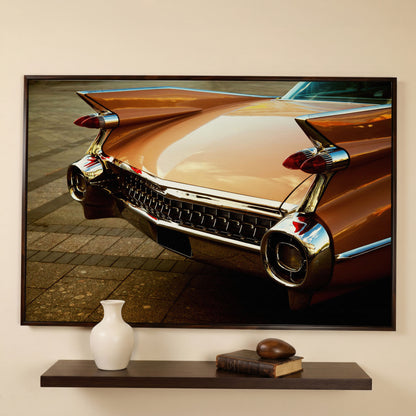 1959 Pink Cadillac Canvas in dark walnut floating frame