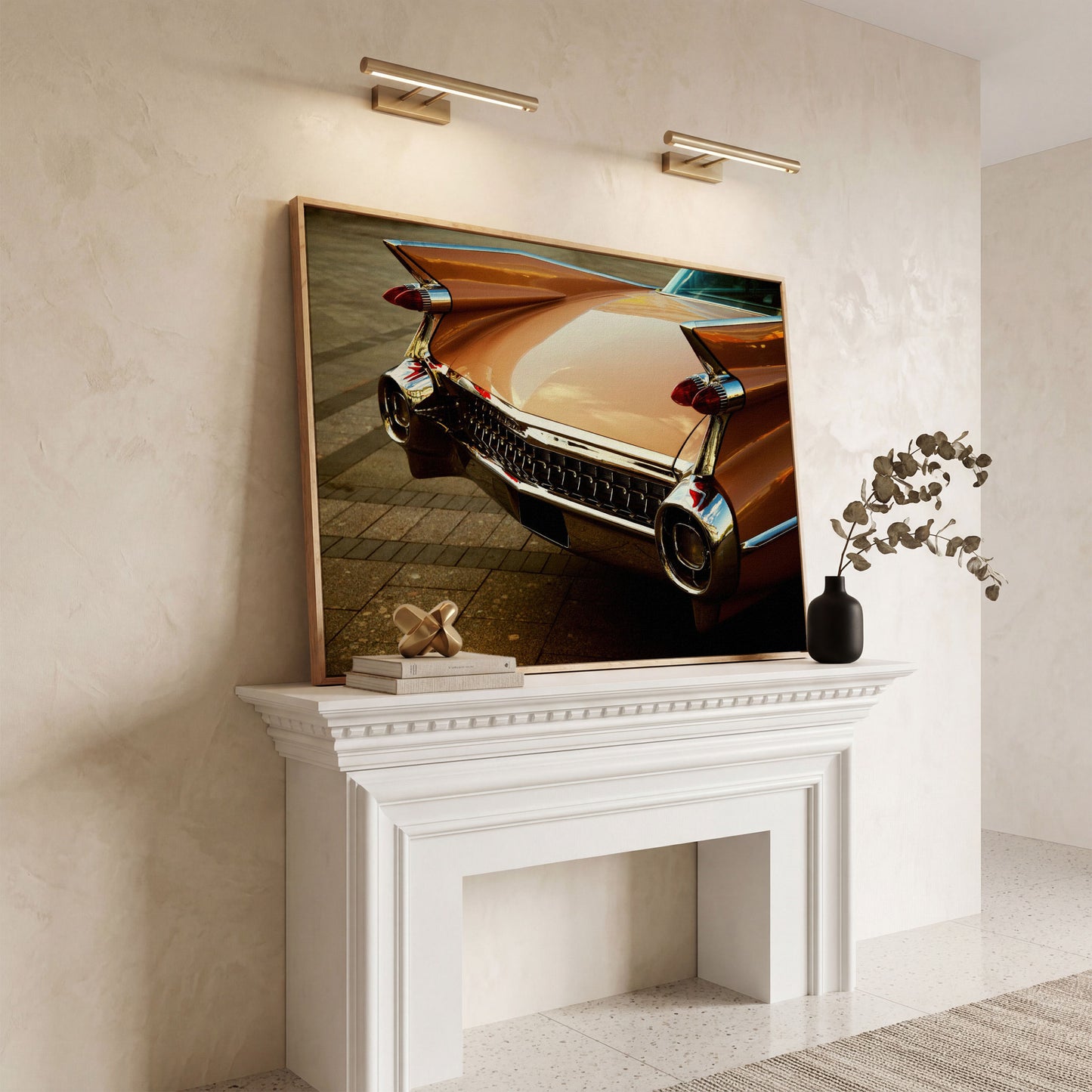 1959 Pink Cadillac Canvas in white oak floating frame