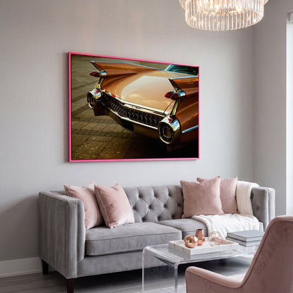 1959 Pink Cadillac Canvas in pink floating frame