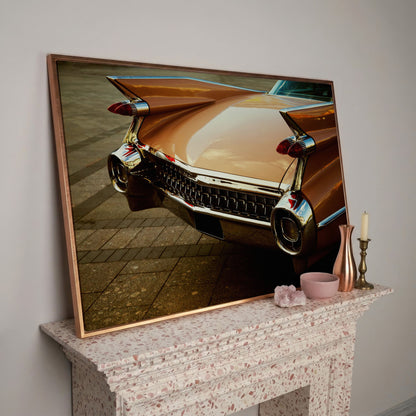 1959 Pink Cadillac Canvas in rose gold floating frame