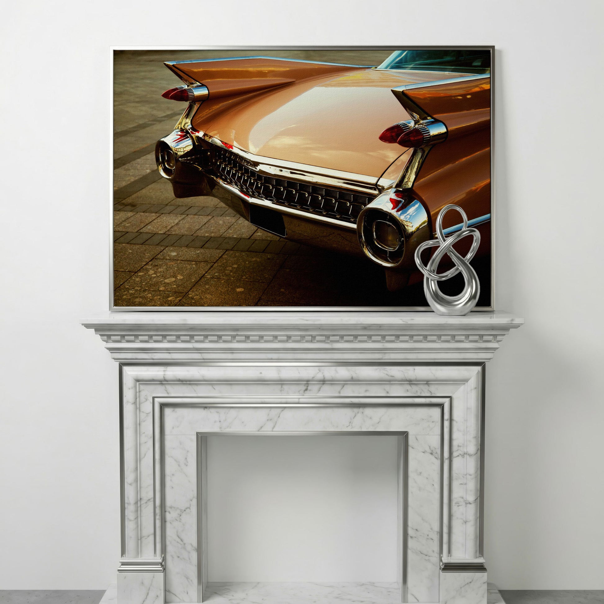 1959 Pink Cadillac Canvas in silver floating frame