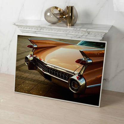 1959 Pink Cadillac Canvas in white floating frame