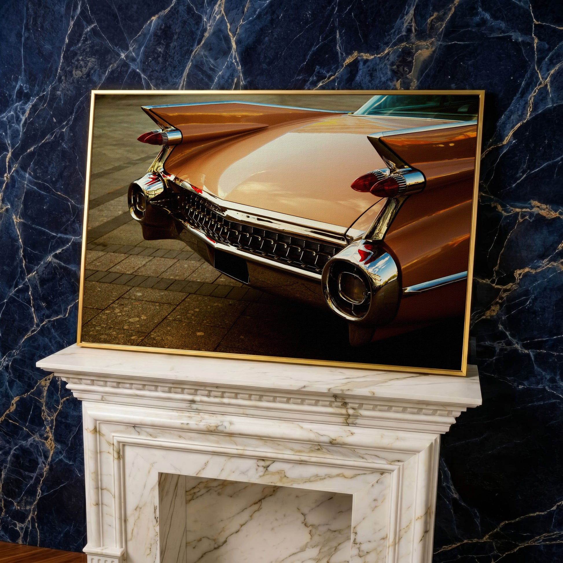 1959 Pink Cadillac Canvas in yellow gold floating frame