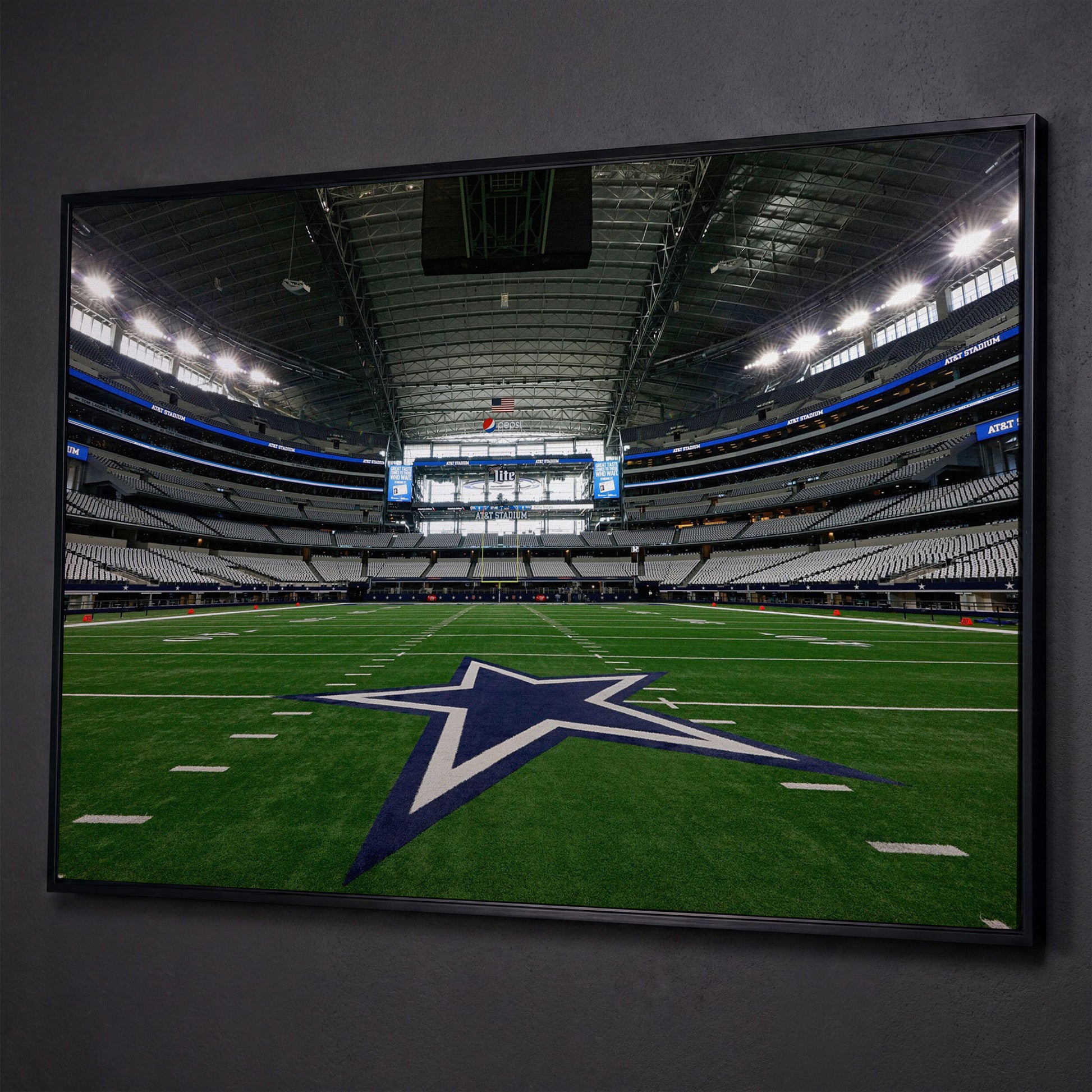 AT&T Stadium Canvas Print shown in black floating frame