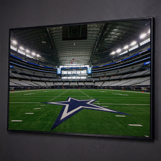 AT&T Stadium Canvas Print shown in black floating frame