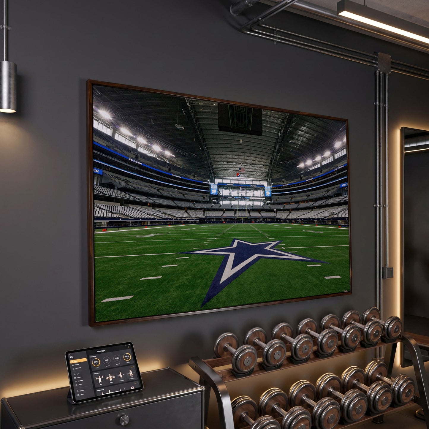 AT&T Stadium Canvas Print in dark walnut floating frame