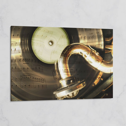 Retro Gramophone with Vinyl Record Canvas on gallery wrap