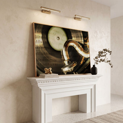 Retro Gramophone with Vinyl Record Canvas in white oak floating frame