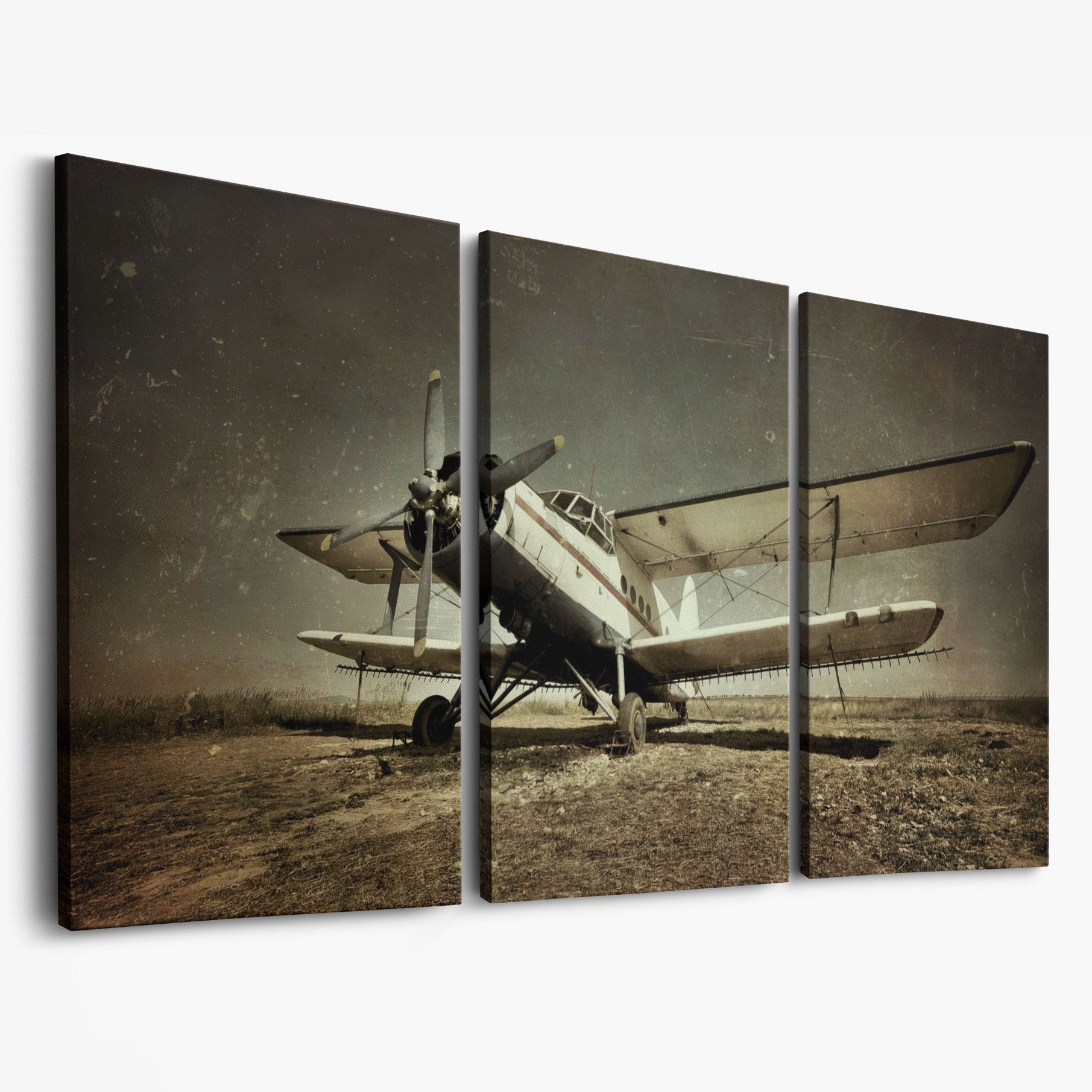 Vintage Airplane Canvas Wall Art, Extra Large as 3-panel split version