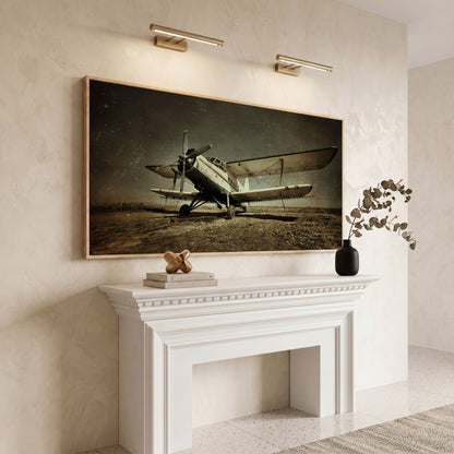 Vintage Airplane Canvas Wall Art, Extra Large in white oak floating frame