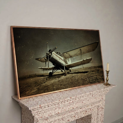 Vintage Airplane Canvas Wall Art, Extra Large in rose gold floating frame