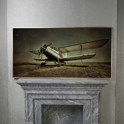 Vintage Airplane Canvas Wall Art, Extra Large in silver floating frame