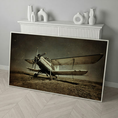 Vintage Airplane Canvas Wall Art, Extra Large in white floating frame