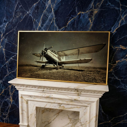 Vintage Airplane Canvas Wall Art, Extra Large in yellow gold floating frame