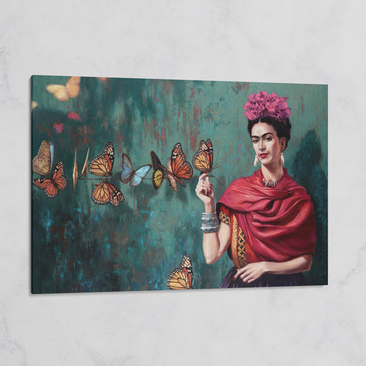 Frida Kahlo with Butterflies Canvas Print on gallery wrap