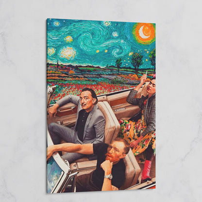 Frida, Van Gogh & Dali in a Convertible Canvas Print on gallery wrap