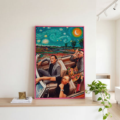 Frida, Van Gogh & Dali in a Convertible Canvas Print in pink floating frame