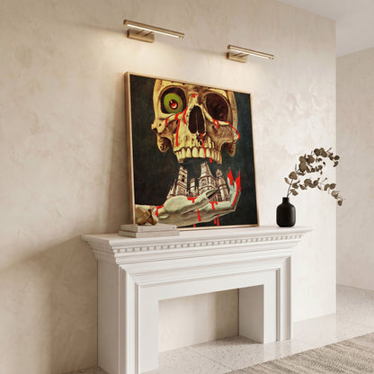 Bloody Skull Retro Horror Canvas in white oak floating frame