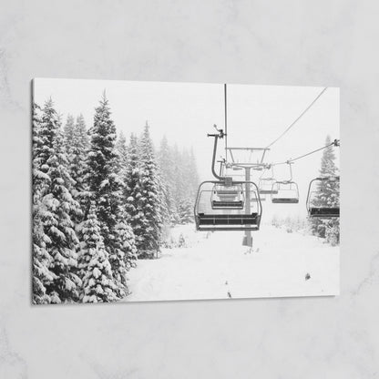 Ski Lift in Snow Canvas Print, Black and White on gallery wrap