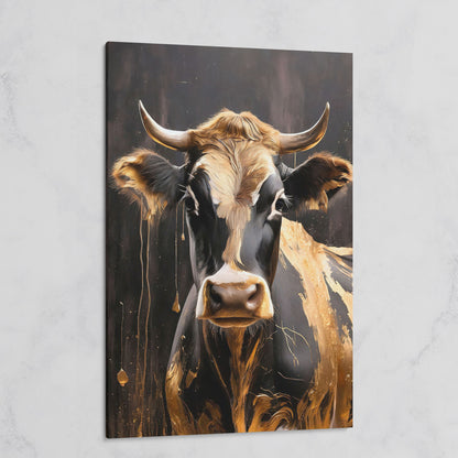 Gold Cow Portrait Canvas | Modern Abstract Animal Art on gallery wrap
