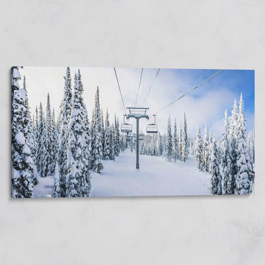 Snowy Ski Lift and Pine Trees Canvas on gallery wrap