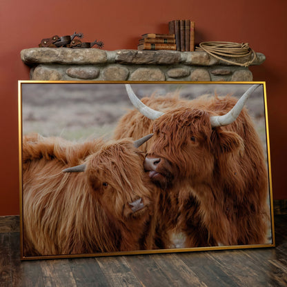 Scottish Highlanders Canvas Print in antique gold floating frame