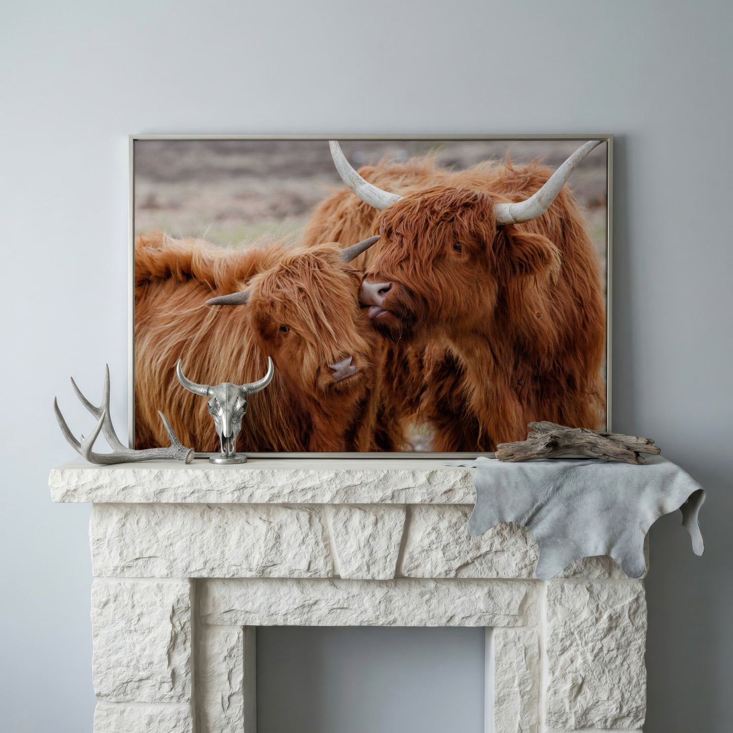 Scottish Highlanders Canvas Print in silver floating frame