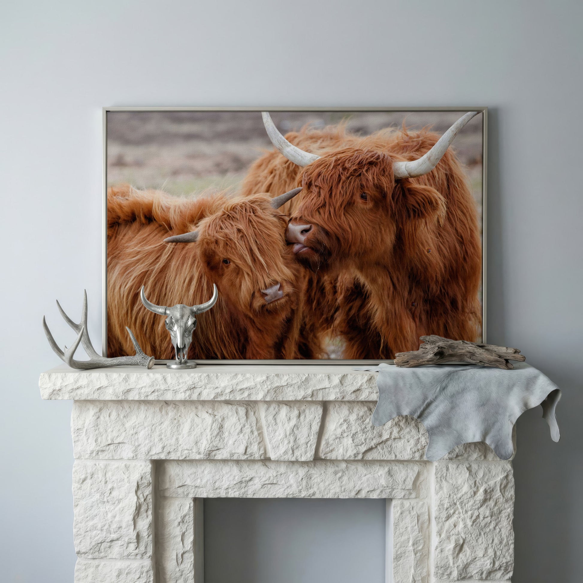 Scottish Highlanders Canvas Print in silver floating frame