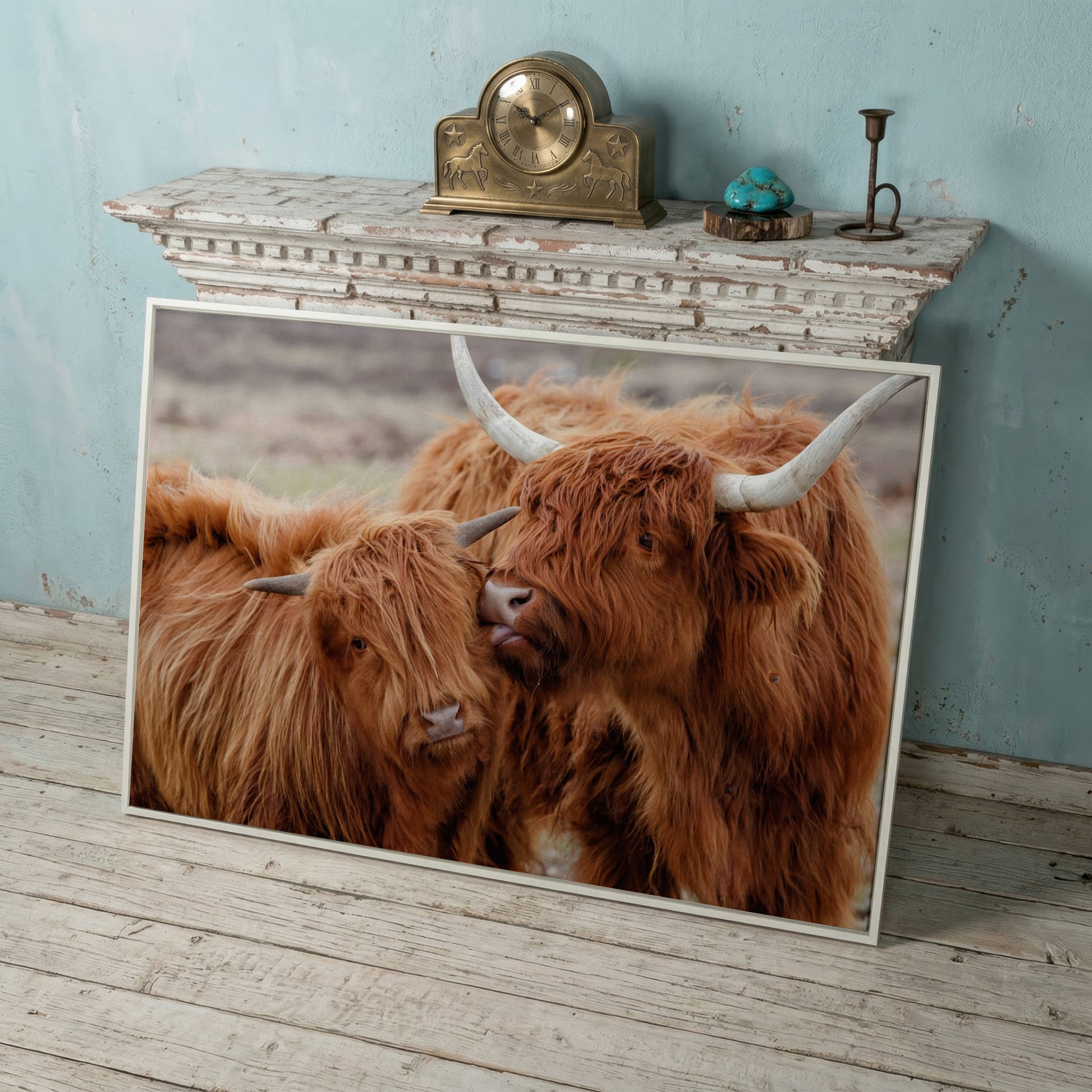 Scottish Highlanders Canvas Print in white floating frame