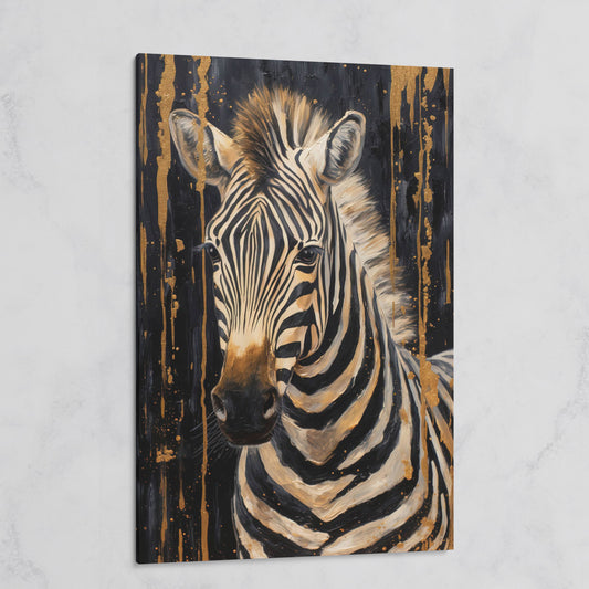 Abstract Gold Zebra on Black Canvas Print on gallery wrap