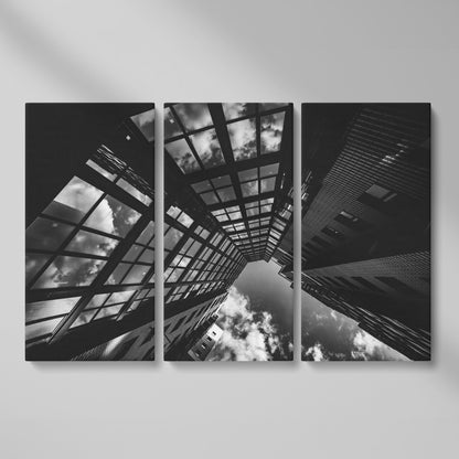 Black and White Multi-Storey Building Canvas as 3-panel split version