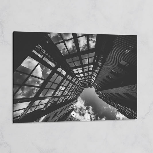 Black and White Multi-Storey Building Canvas on gallery wrap