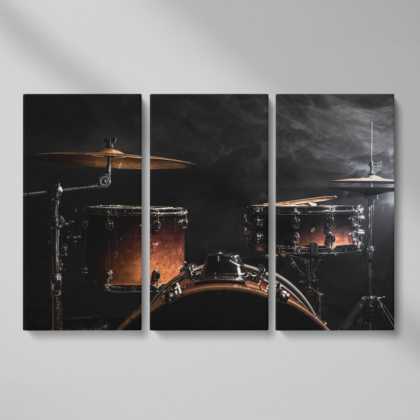 Drum Kit Stage Canvas Print for Musicians as 3-panel split version