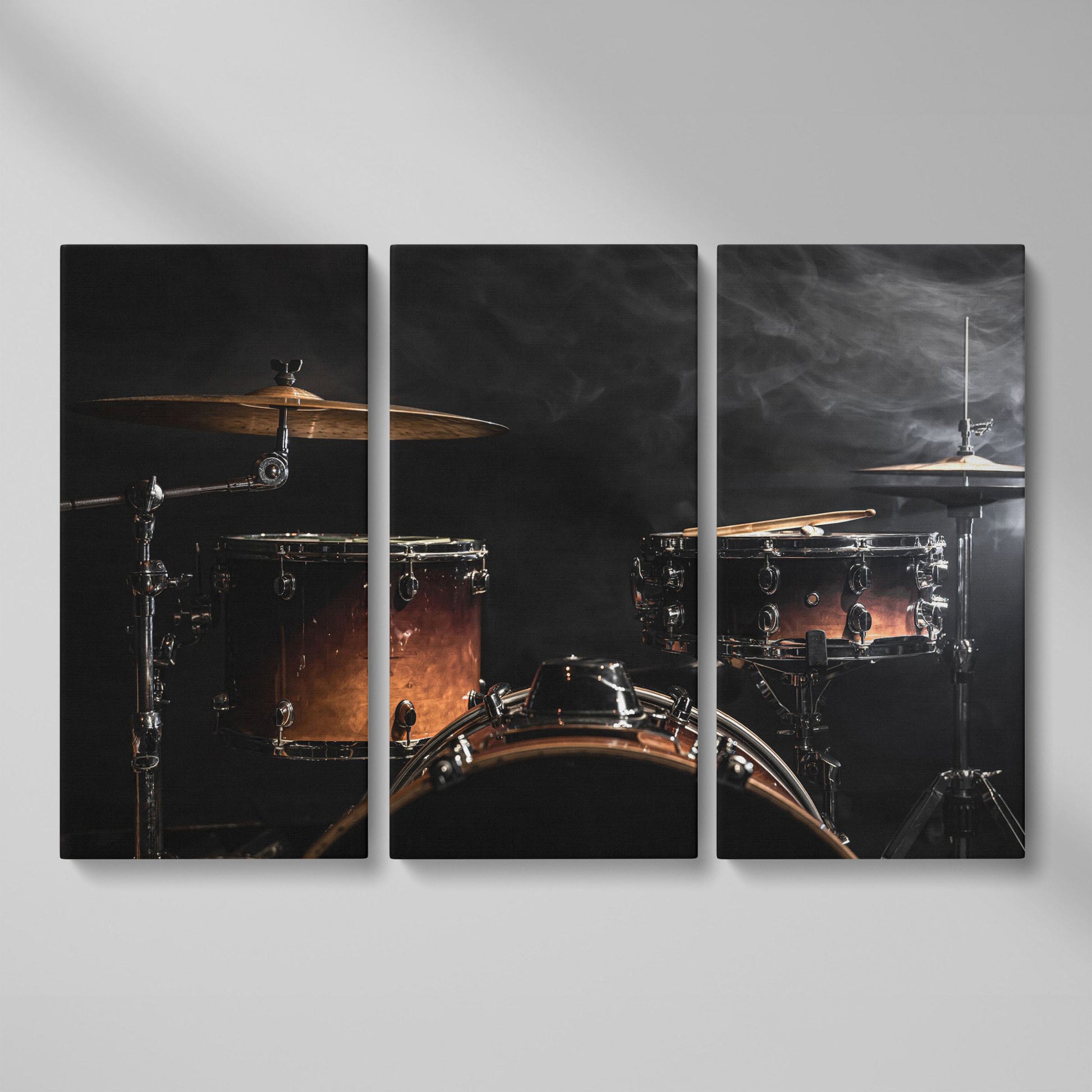 Drum Kit Stage Canvas Print for Musicians as 3-panel split version