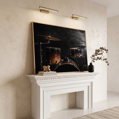 Drum Kit Stage Canvas Print for Musicians in white oak floating frame