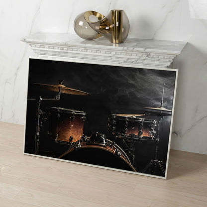 Drum Kit Stage Canvas Print for Musicians in white floating frame