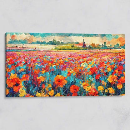 Colorful Field Wildflower Landscape Canvas on gallery wrap