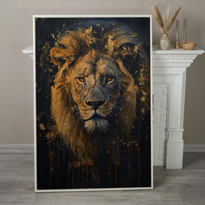 Gold Lion Portrait Canvas in white floating frame