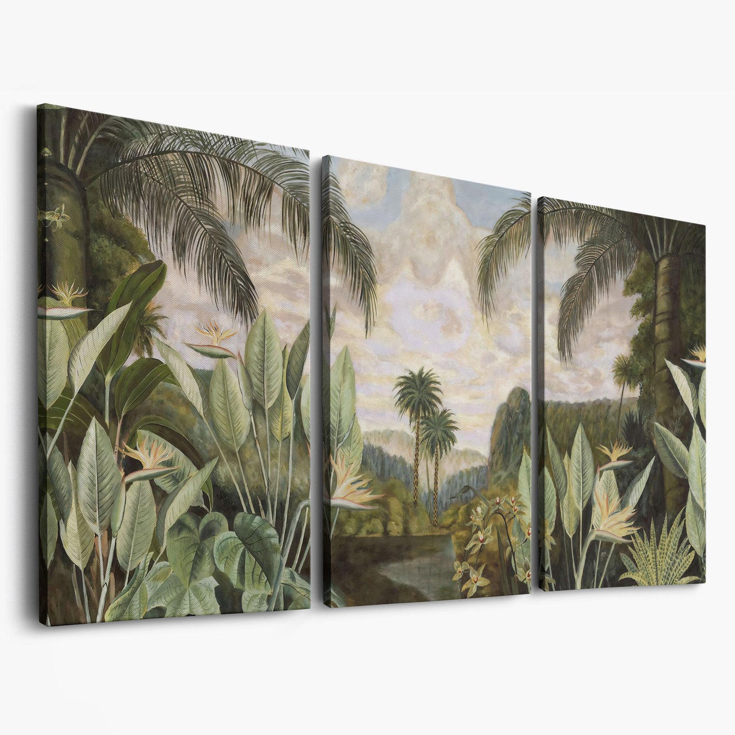Tropical Jungle with Banana Leaves Canvas as 3-panel split version