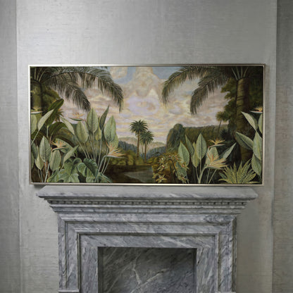 Tropical Jungle with Banana Leaves Canvas in silver floating frame