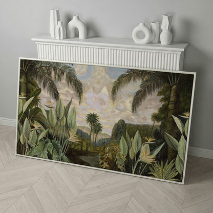 Tropical Jungle with Banana Leaves Canvas in white floating frame