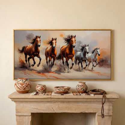 Running Horses Abstract Canvas in white oak floating frame