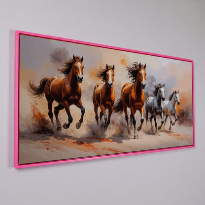 Running Horses Abstract Canvas in pink floating frame