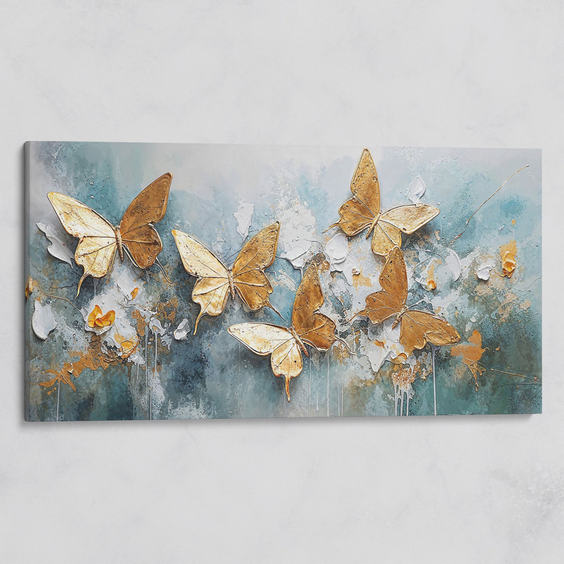 Golden Butterflies on Abstract Textured Background, Canvas Wall Art on gallery wrap